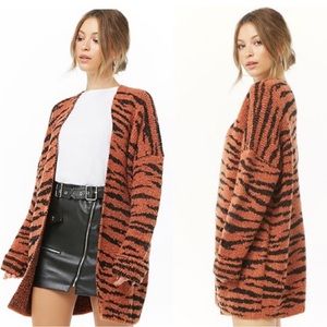 Forever21 Brown Tiger Boucle Knit Cardigan Sweater